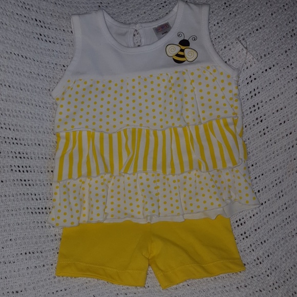 Striped Polka Dot Bee Two Piece Outfit - Picture 1 of 2